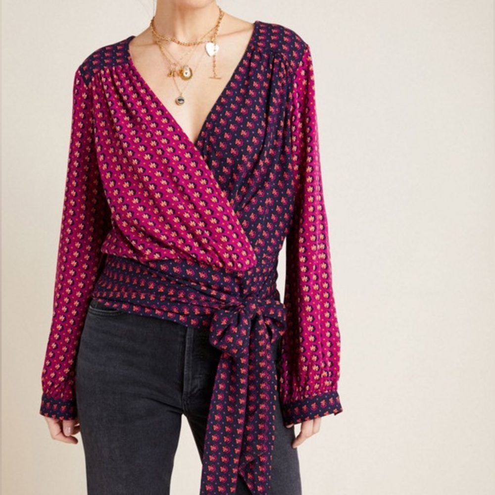 Maeve Anthropologie Lisa Puff-sleeved Wrapped Blouse